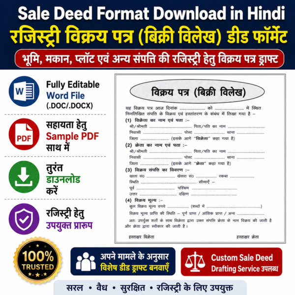 Sale Deed Sale Deed Format Download in Hindi | रजिस्ट्री विक्रय पत्र (बिक्री विलेख) डीड फॉर्मेट